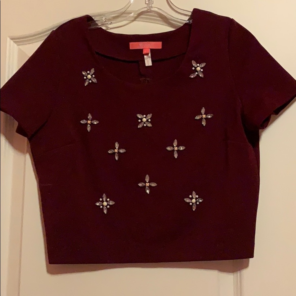 Boutique maroon blinged crop top size medium